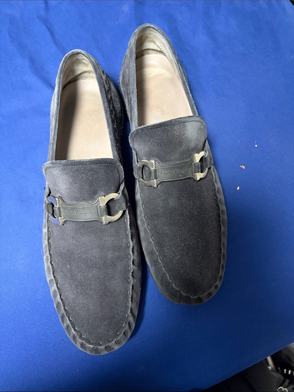 Salvatore Ferragamo Men's Gray Suede Bit Loafers